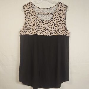 Women's 2XL Tan and Brown Sleeveless Leopard Print Tank Top Shirttail Bottom T4